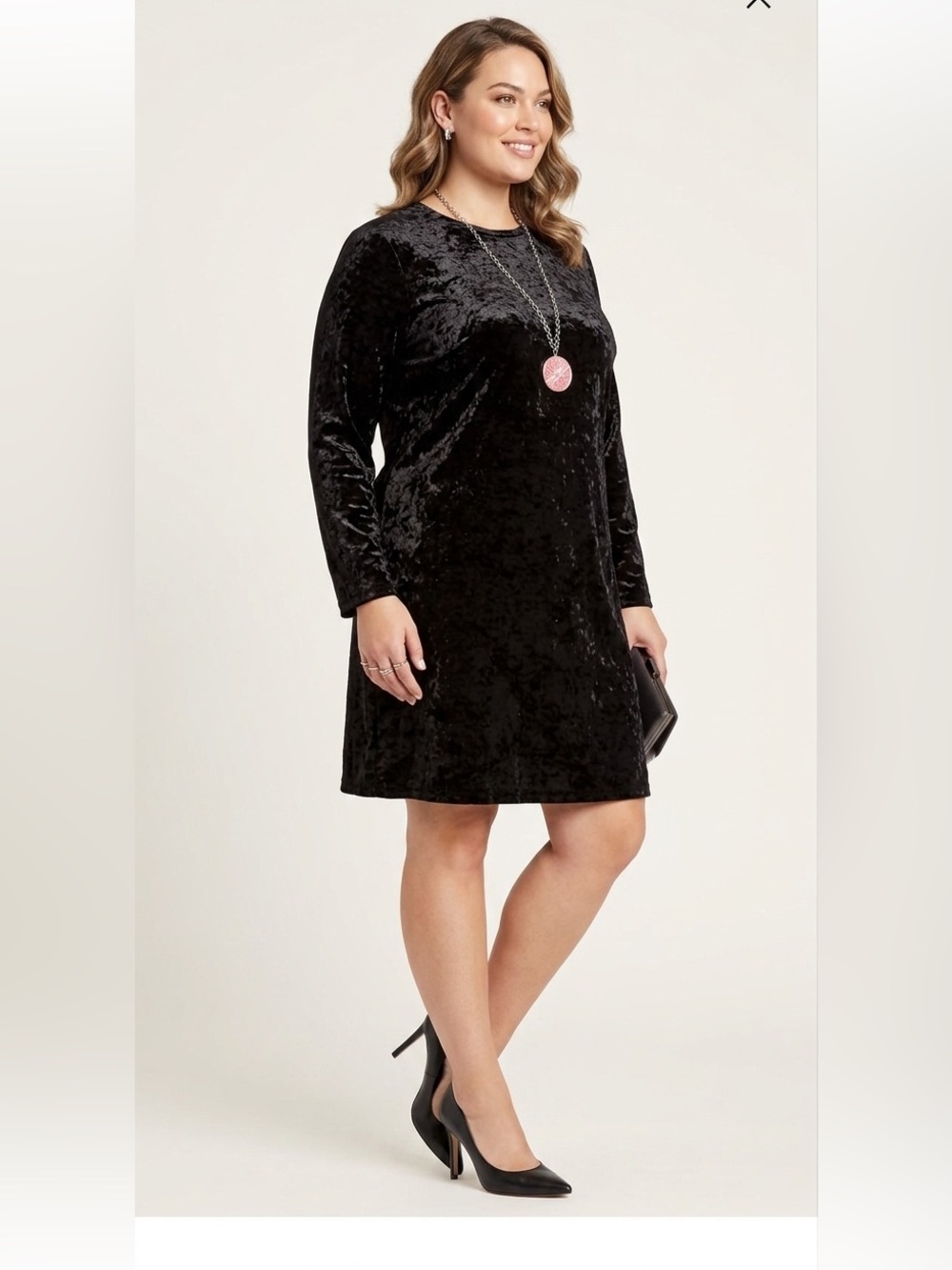 London Times Crushed Velvet Shift Formal Dress Plus 18W Long Sleeve Black